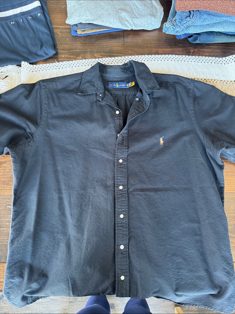 Ralph Lauren Black Short-Sleeve Button-Down Shirt with Pony Logo